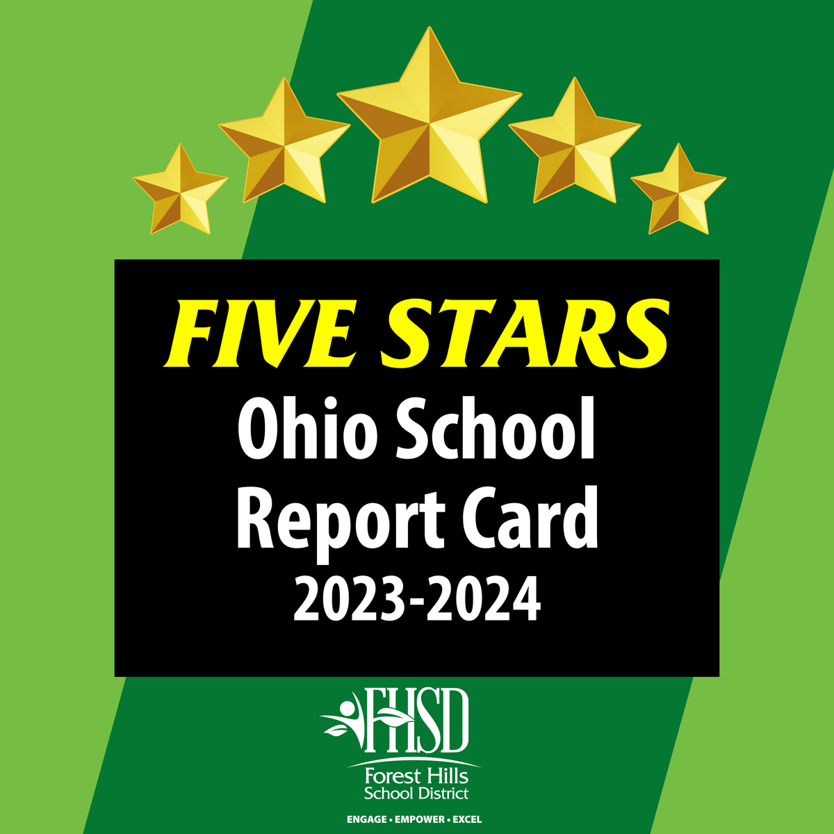 Graphic that reads "Five Stars - Ohio School Report Card 2023-2024"